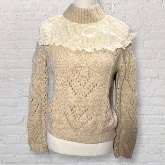 Anthropologie Suzanne Pointelle Lace Cream Sweater Size XS - Picture 3 of 12